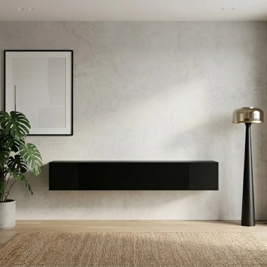 FLY 50 horizontal meuble mural, noir brillant — vue d’ensemble