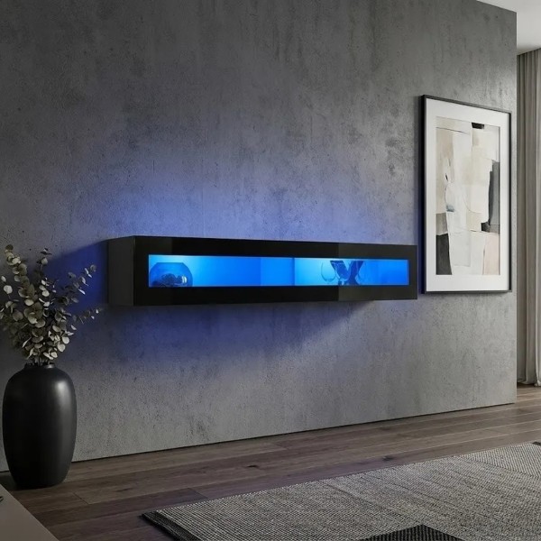 FLY 51 vitrine horizontale avec éclairage, noir brillant — vue d’ensemble