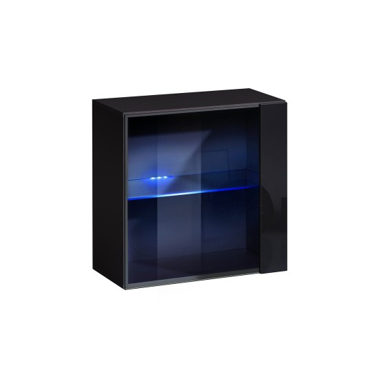SWITCH XIX composition murale suspendue, chêne Wotan avec noir brillant, façades rainurées — détail 4